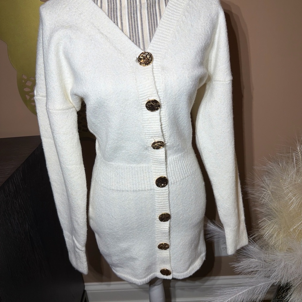 Showpo white Cardigan with Gold Buttons size 4 .